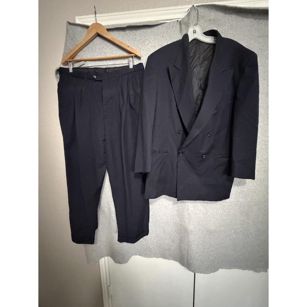Vito‎ Rufolo Suit Mens 44 37x30 Blue Wool Double Breasted 2 Piece Jacket Pants
